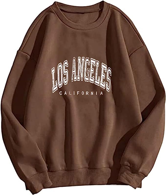 SAFRISIOR Women Oversized Los Angeles California Letter Print Graphic Fleece Sweatshirt Crewneck ... | Amazon (US)