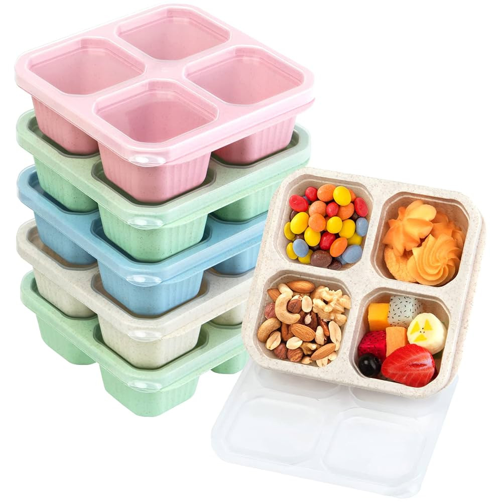 Korlon 6 Pack Snack Containers for Kids, 4 Compartments Lunchable Container Snack Boxes, Reusable... | Amazon (US)