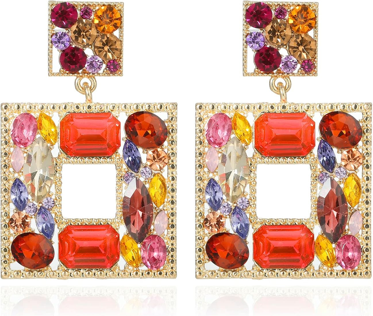 ATIMIGO Rhinestone Square Dangle Earrings Trendy Crystal Geometric Drop Statement Earrings hypoaller | Amazon (US)