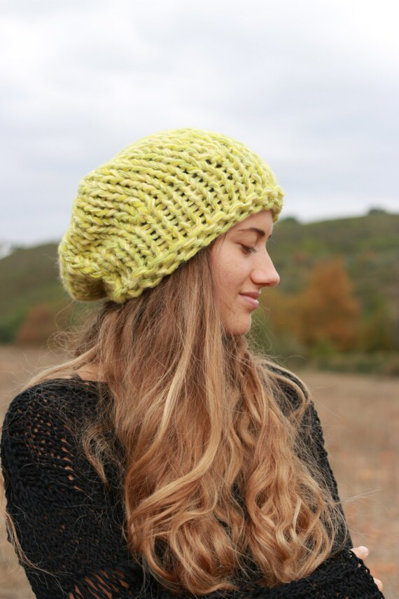 Chartreuse green chunky beanie slouchy women's hat hand | Etsy | Etsy (US)