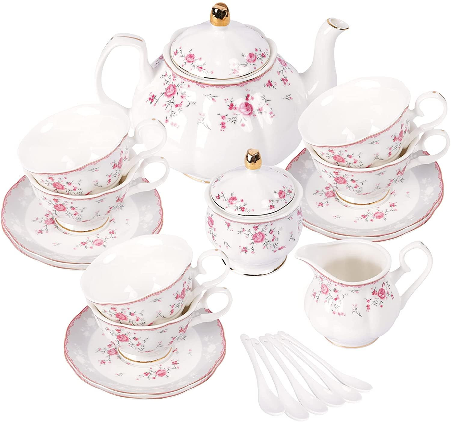 fanquare Vintage Porcelain Tea Set for Women Tea Party, Cup and Saucer Set for 6, Wedding Floral ... | Amazon (US)