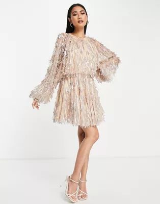 ASOS EDITION blouson sleeve mini dress with teardrop sequin in blush | ASOS | ASOS (Global)