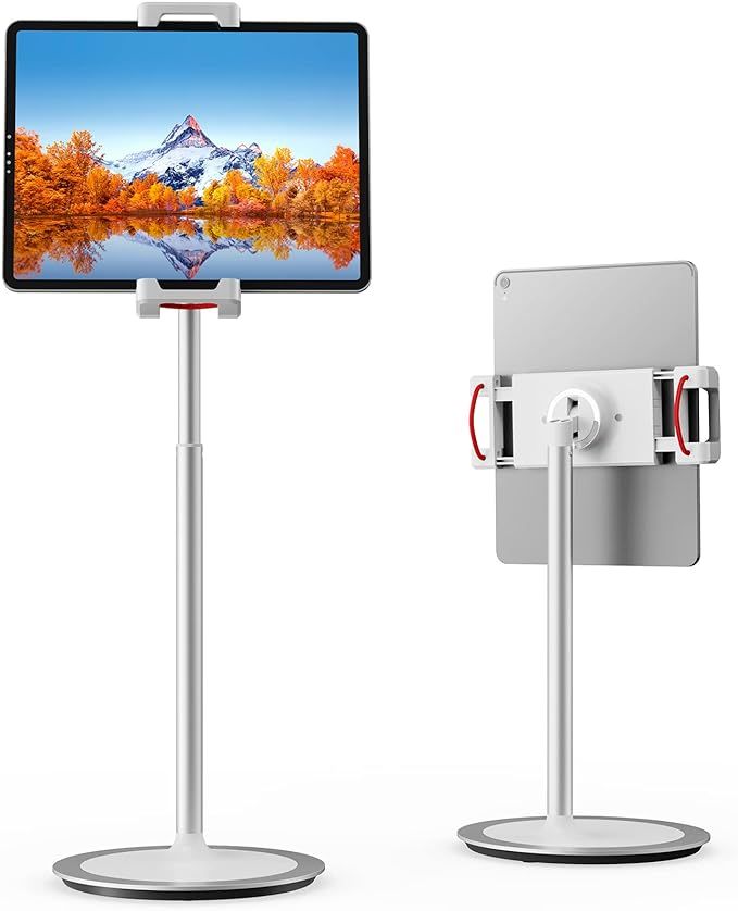SAIJI Tablet Stand Holder, Height Adjustable, 360 Degree Rotating, Aluminum Alloy Cradle Mount Do... | Amazon (US)