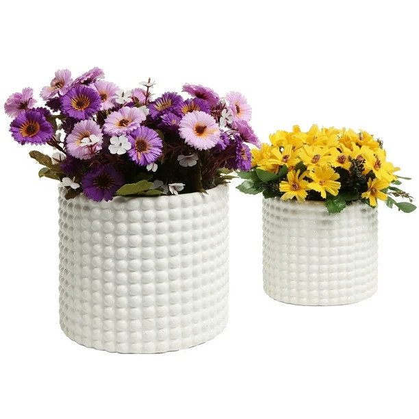 MyGift Set of 2 Hobnail Textured White Ceramic Flower Planter Pots | Walmart (US)