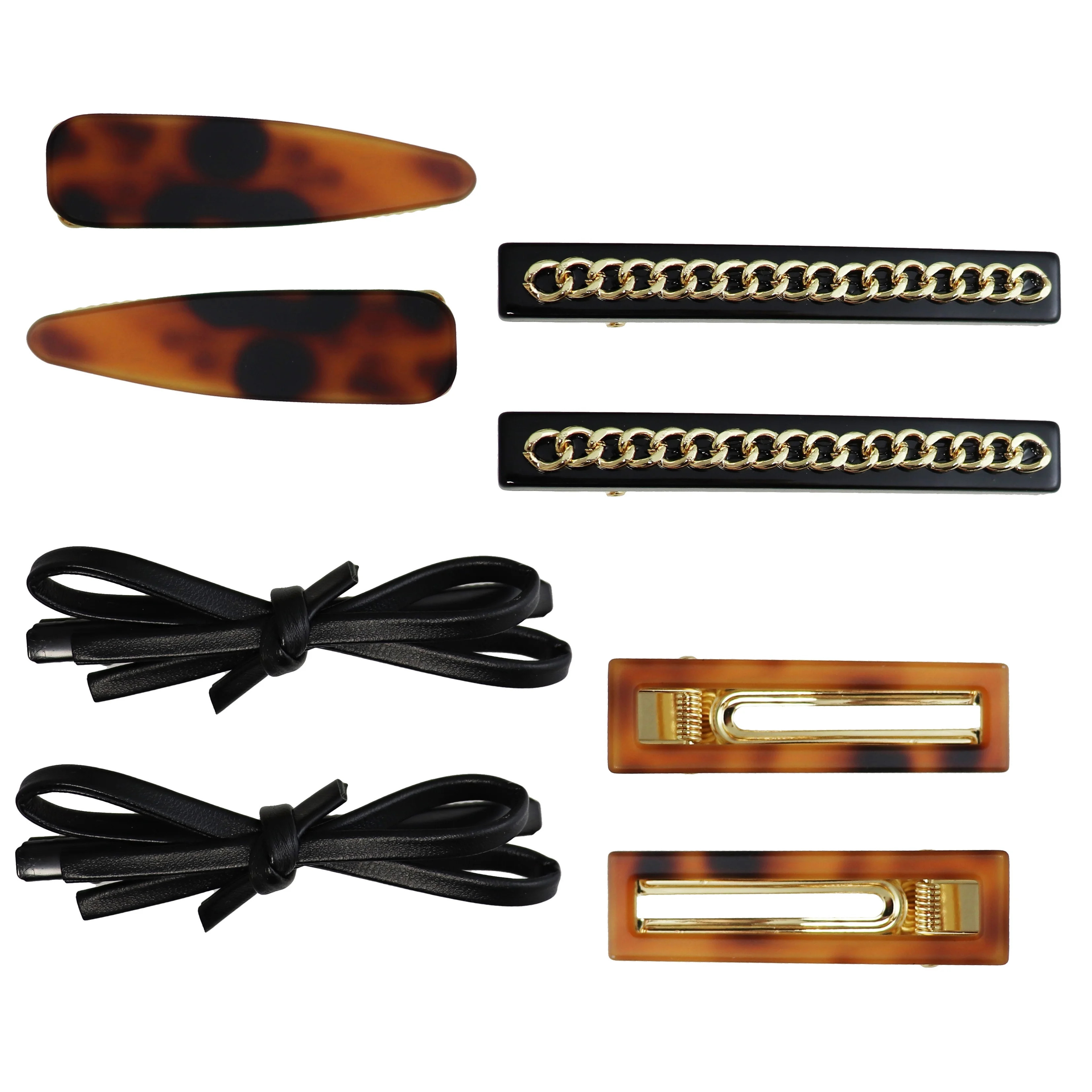 Hair Clip Set for Women and Girls, Barrette Clips in Black & Gold, Faux Leather and Tortoise Shel... | Walmart (US)