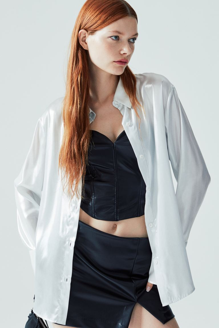 Satin Shirt - White - Ladies | H&M US | H&M (US + CA)