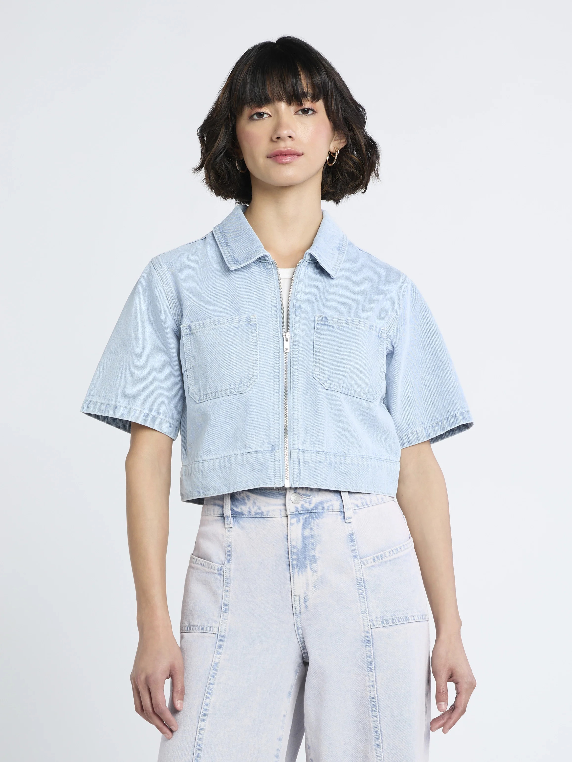 Madden NYC Women's Cropped Zip Up Trucker Jacket | Walmart (US)