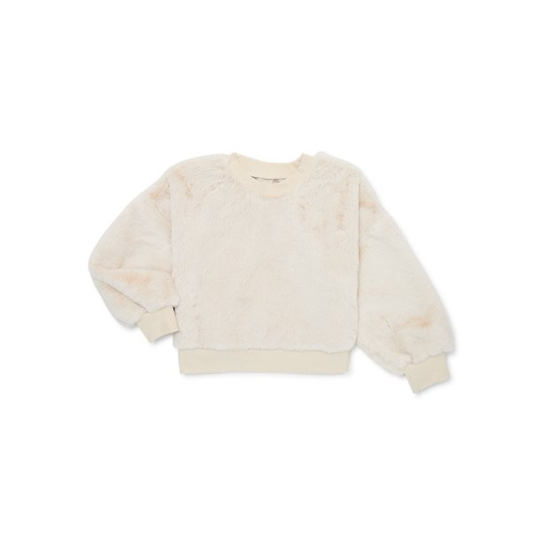 Wonder Nation Girls Faux Fur Plush Sweatshirt, Sizes 4-18 & Plus - Walmart.com | Walmart (US)