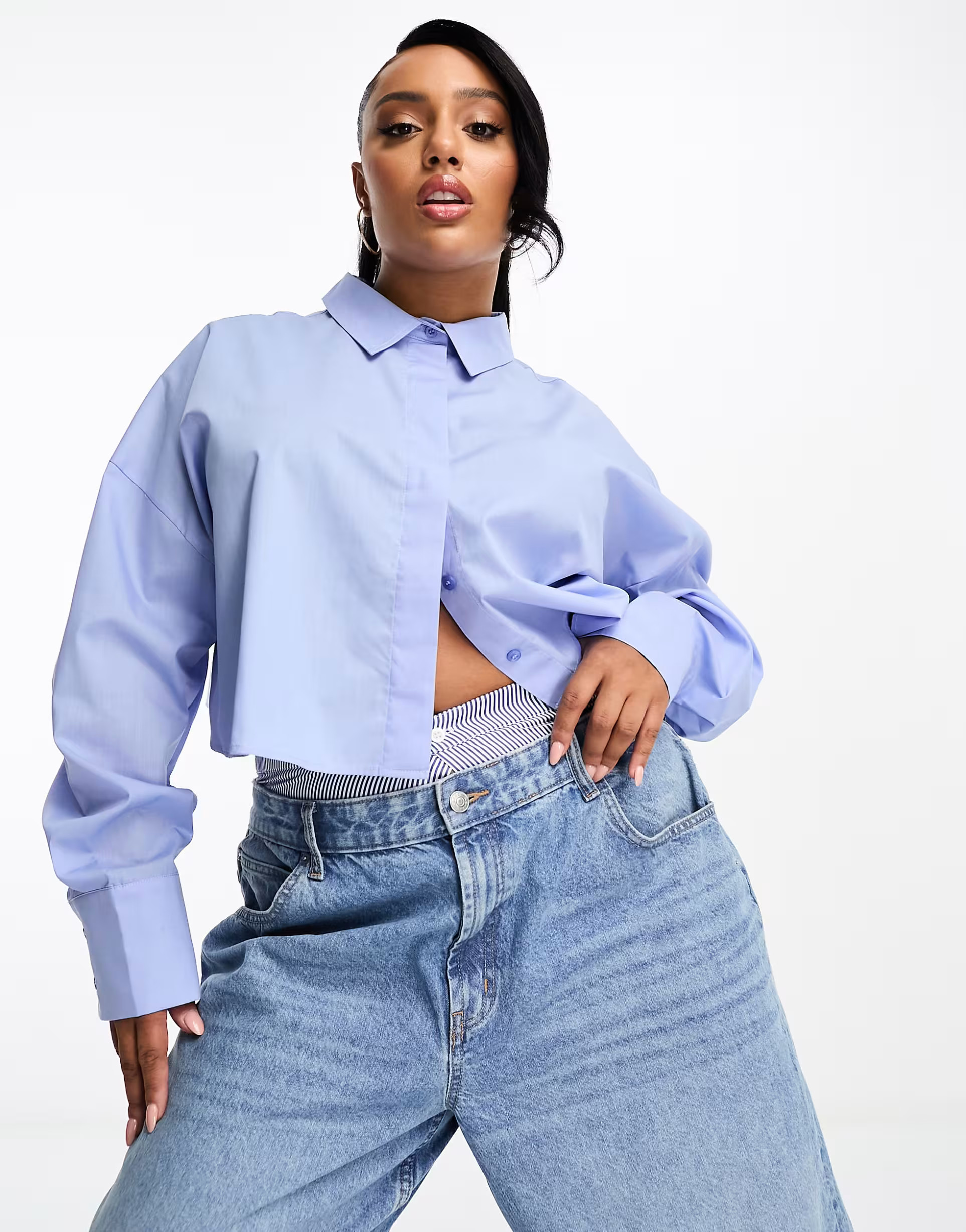 ASOS DESIGN Curve ultimate cropped shirt in blue | ASOS (Global)