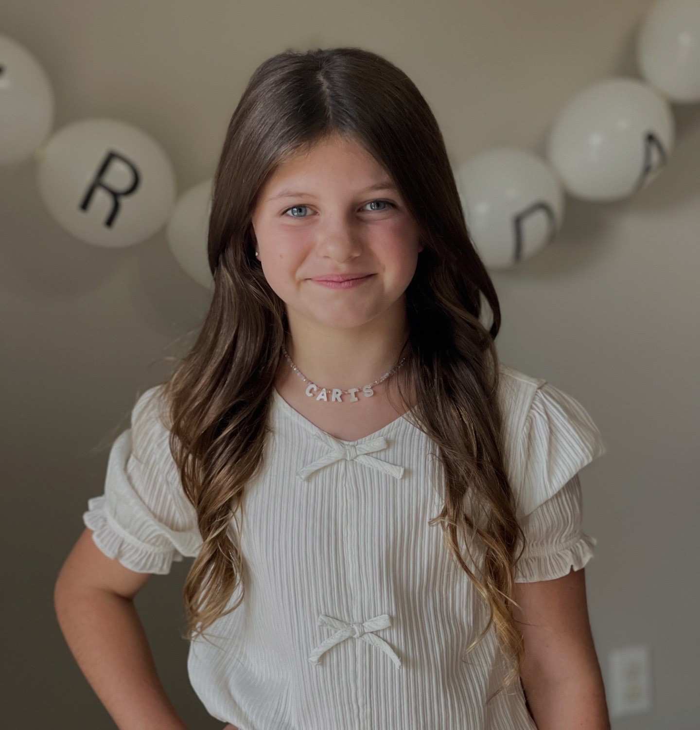 Name beaded necklace we bought last year and still wearing! White bow puff sleeve shirt! Love the bows! So cute! 💕🎀

#LTKGiftGuide #LTKmomlife #LTKCyberWeek