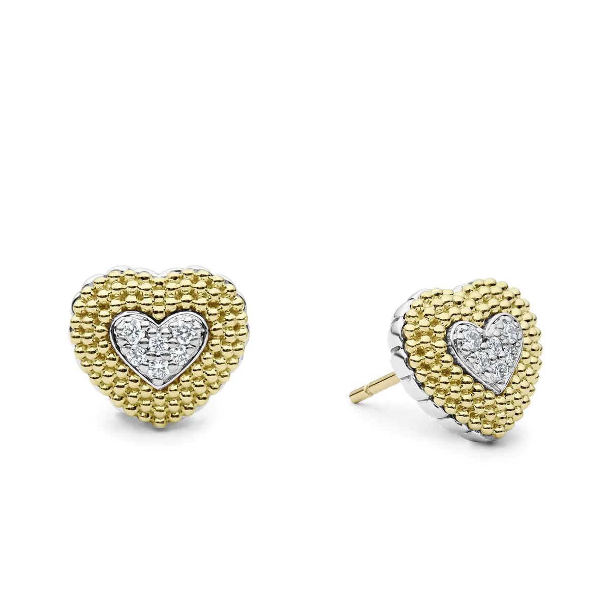 Caviar Lux Diamond Heart Stud Earrings | LAGOS