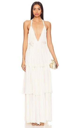 Kristine Maxi Dress in Water Lily | White Deep V Dress | White Plunge Dress White Dress Bride To Be | Revolve Clothing (Global)