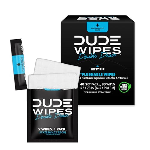 DUDE Wipes - Double Deuce - Two-In-One On-The-Go Flushable Wipes - 2 Pack, 80 Count - Unscented Extra-Large Individually Wrapped with Vitamin E & Aloe - Septic and Sewer Safe | Amazon (US)