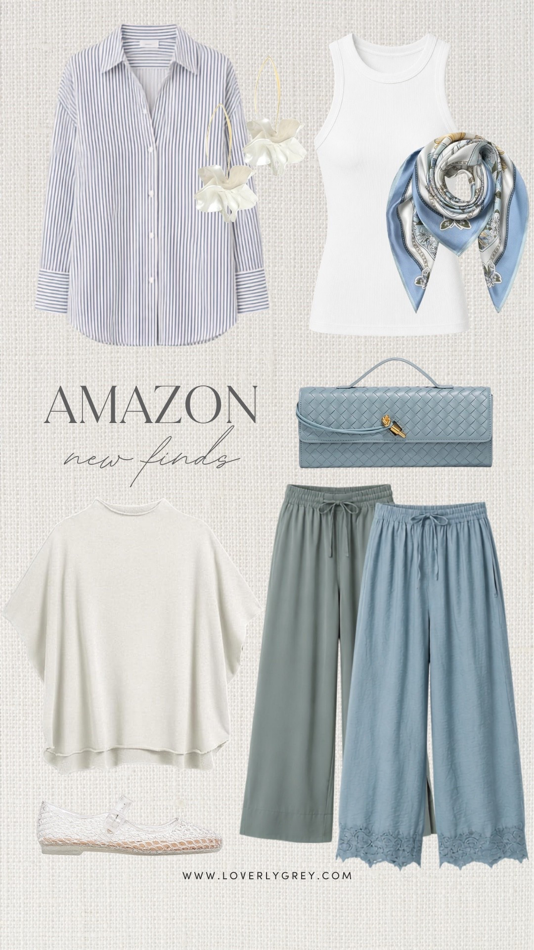 I love how fresh these Amazon fashion finds feel with soft blue, sage and white mixed together. The striped button-down, relaxed pants, scarf, woven flats and structured bag are perfect for easy transitional outfits that can carry right into early fall.

#LTKootd #LTKSeasonal