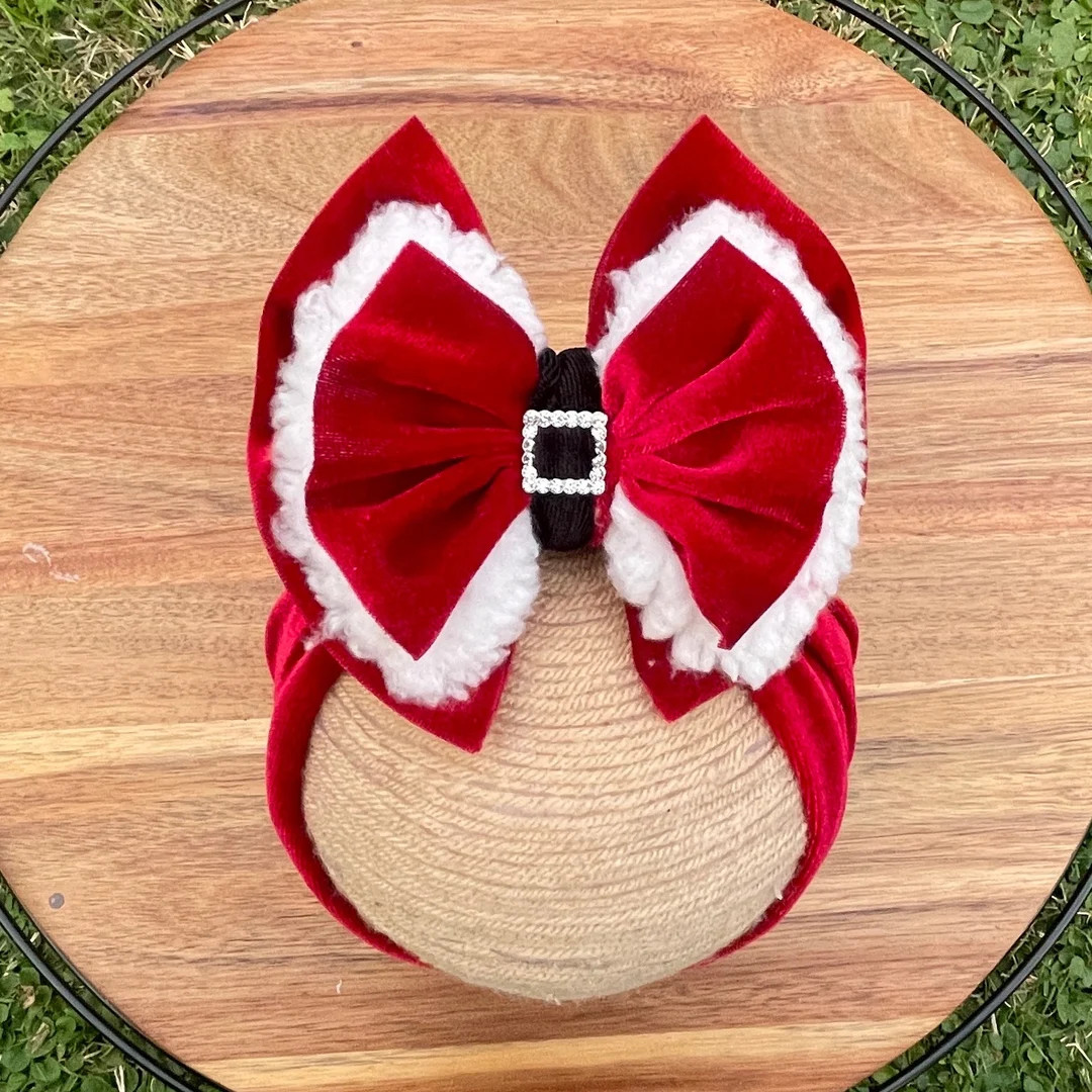 Velvet Red Santa Christmas Bow Headwrap, Santa Baby Bow, Santa Hat Bow, Santa Bow Headwrap, Red H... | Etsy (US)