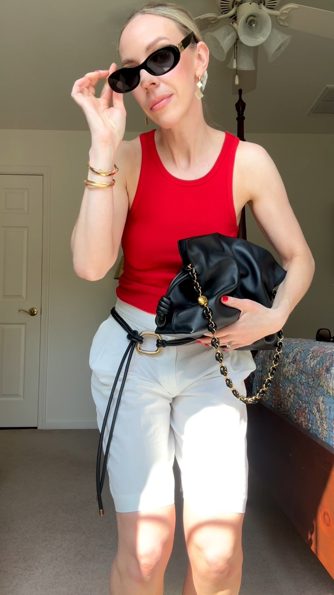 Three outfits using the same red tank and bermuda shorts - wear these for vacation or date night

#LTKSeasonal #LTKgrwm #LTKSaleAlert