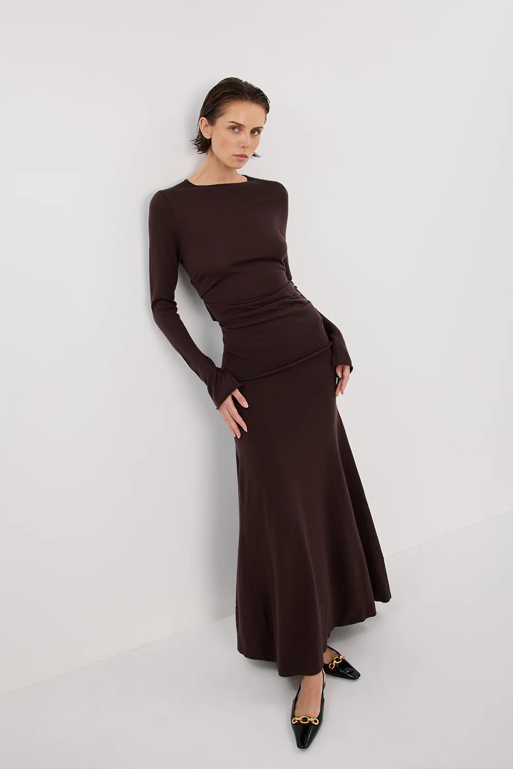 NICO BITTER CHOC MERINO MAXI SKIRT | DISSH