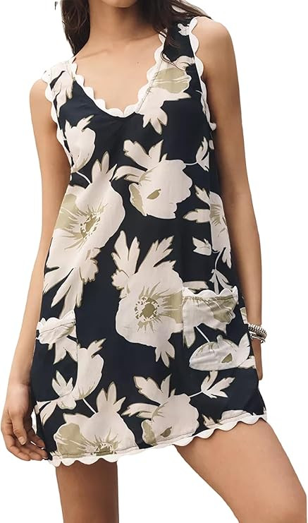 Summer Floral Print Mini Dresses for Women 2025 Sleeveless Tunic Tank Dress Loose Sundresses with... | Amazon (US)