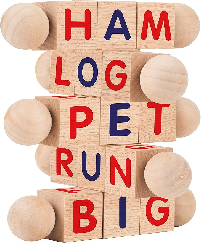 Creative Kids Wooden Reading Blocks - Set of 5 Spinning Alphabet Blocks w/Easy-Grip Handles - Kin... | Amazon (US)