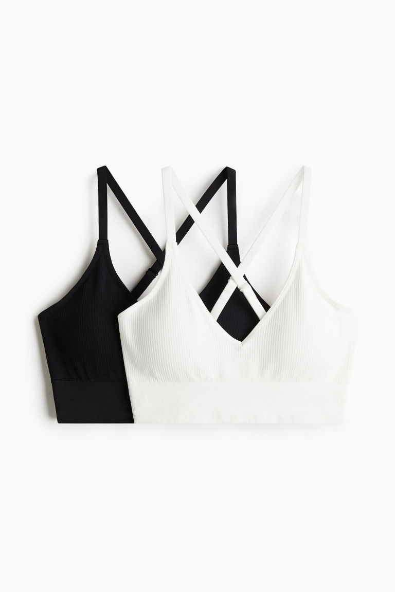H & M - 2-pack Medium Support Sports bras with DryMove - Black | H&M (UK, MY, IN, SG, PH, TW, HK)