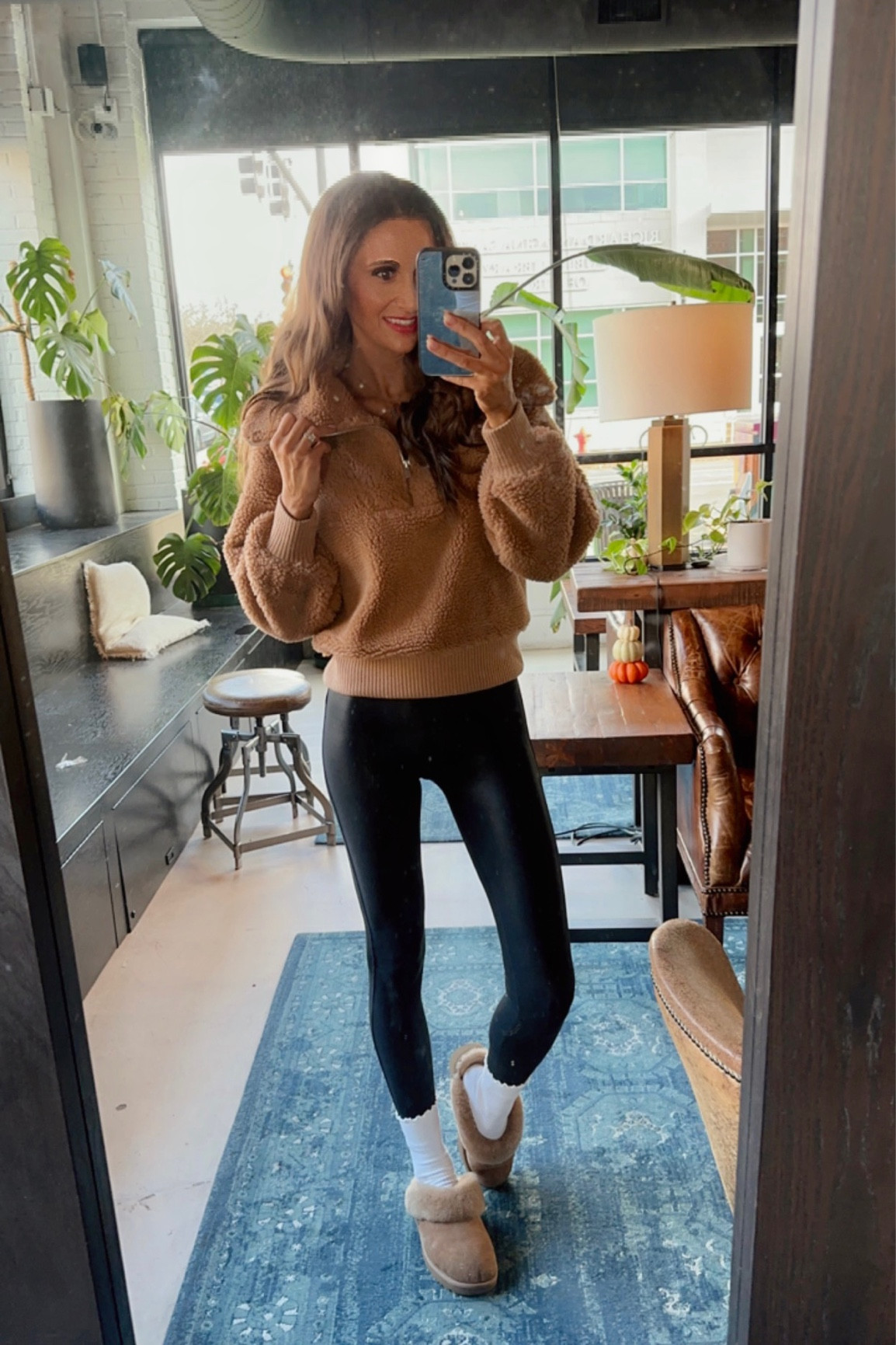 My cozy coffee ☕️ date fit off the day 🫶 This teddy sweatshirt is so thick, soft & cozy 🤎 Wearing with faux leather leggings and comfy UGG slippers 🫶 

#LTKSeasonal #LTKU #LTKfindsunder100