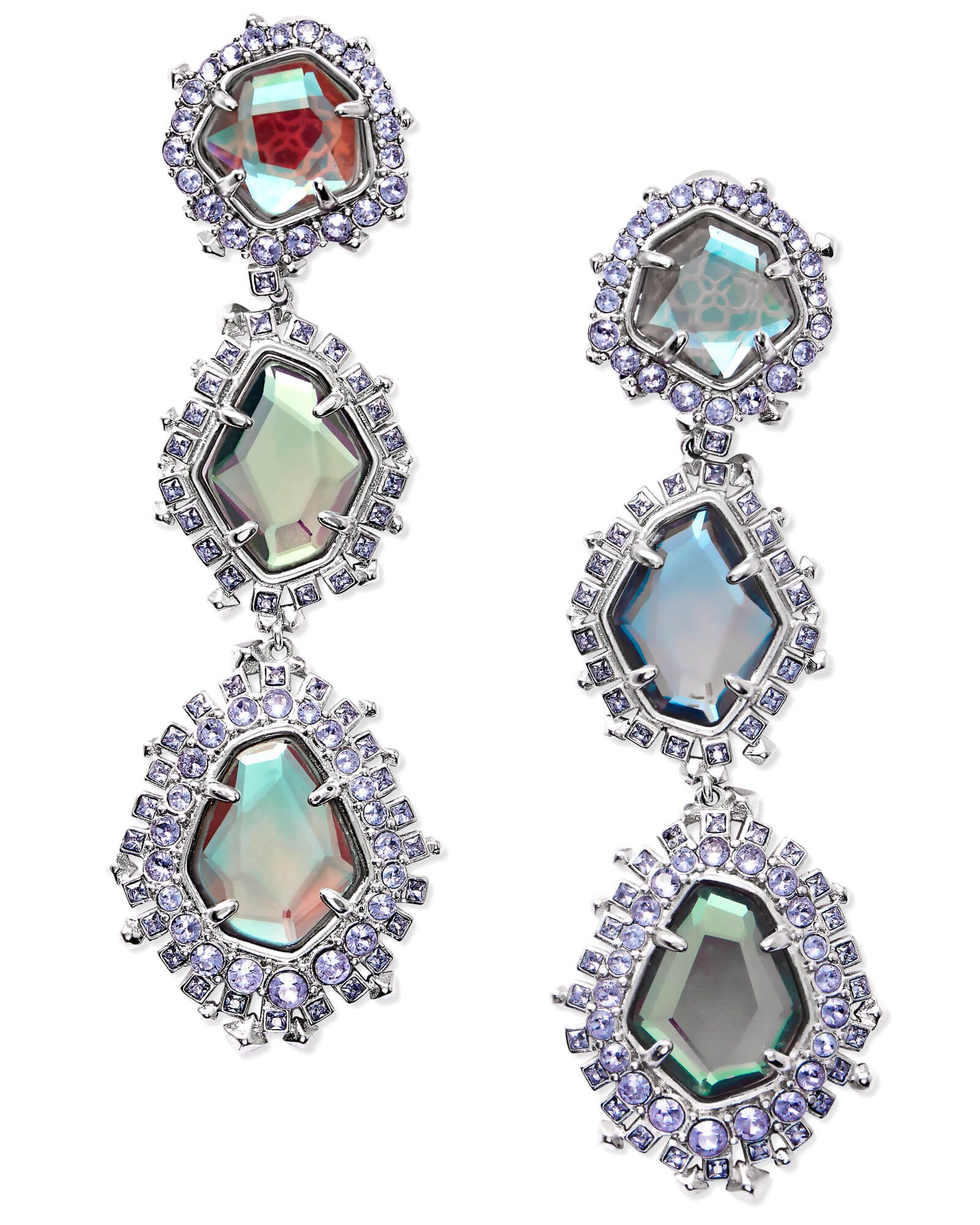Aria Clip On Silver Statement Earrings in Gray Dichroic Glass | Kendra Scott