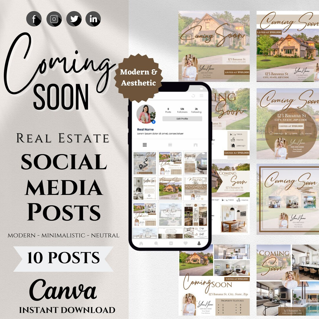 10 Coming Soon Social Media Posts | Real Estate Instagram Posts | Realtor Marketing | Canva Templ... | Etsy (US)