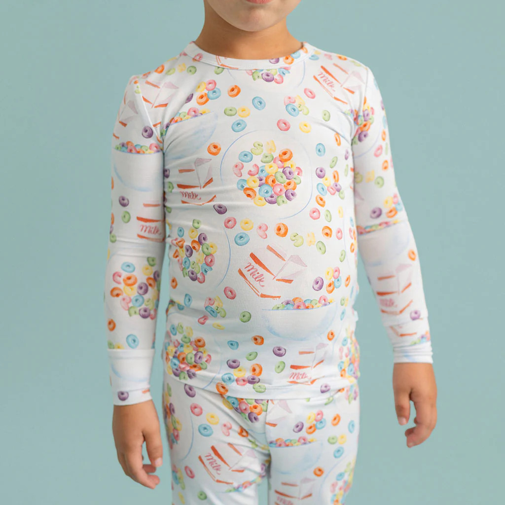 Breakfast Blue Long Sleeve Toddler Pajamas | Cereal | Posh Peanut