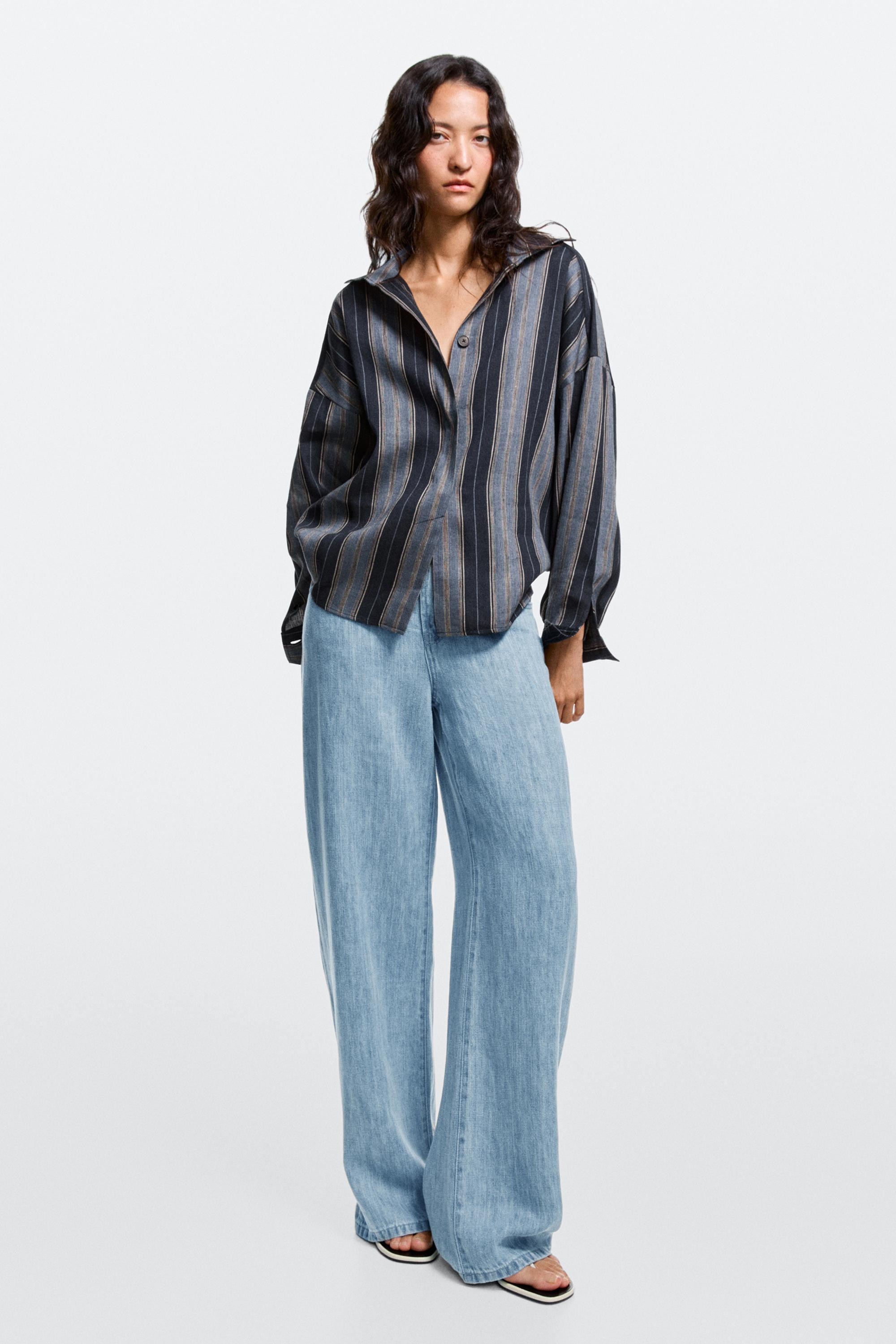 100% linen high-waist barrel fit jeans | Massimo Dutti US