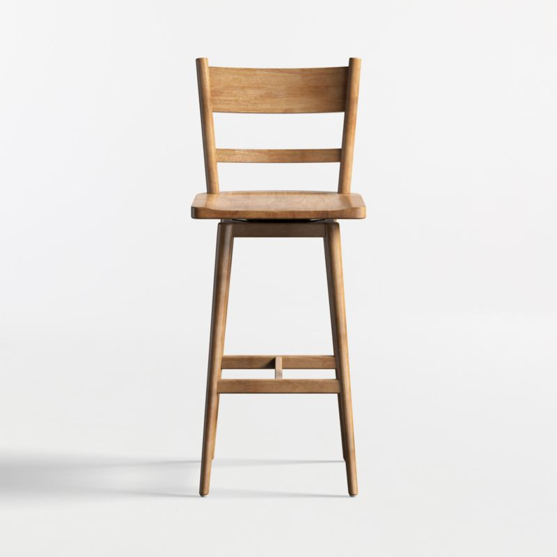 Arno Light Brown Wood Swivel Bar Stool | Crate & Barrel