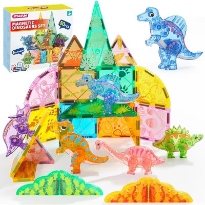 Magnetic Tiles For Kids 50PCS Building Blocks with Dinosaur or Jungle Animal Construction STEM Ed... | Target