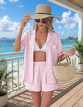 Ekouaer Two Piece Sets for Women Summer Y2K Shirt and Shorts Beach Vacation Cruise Outfits Travel... | Amazon (US)