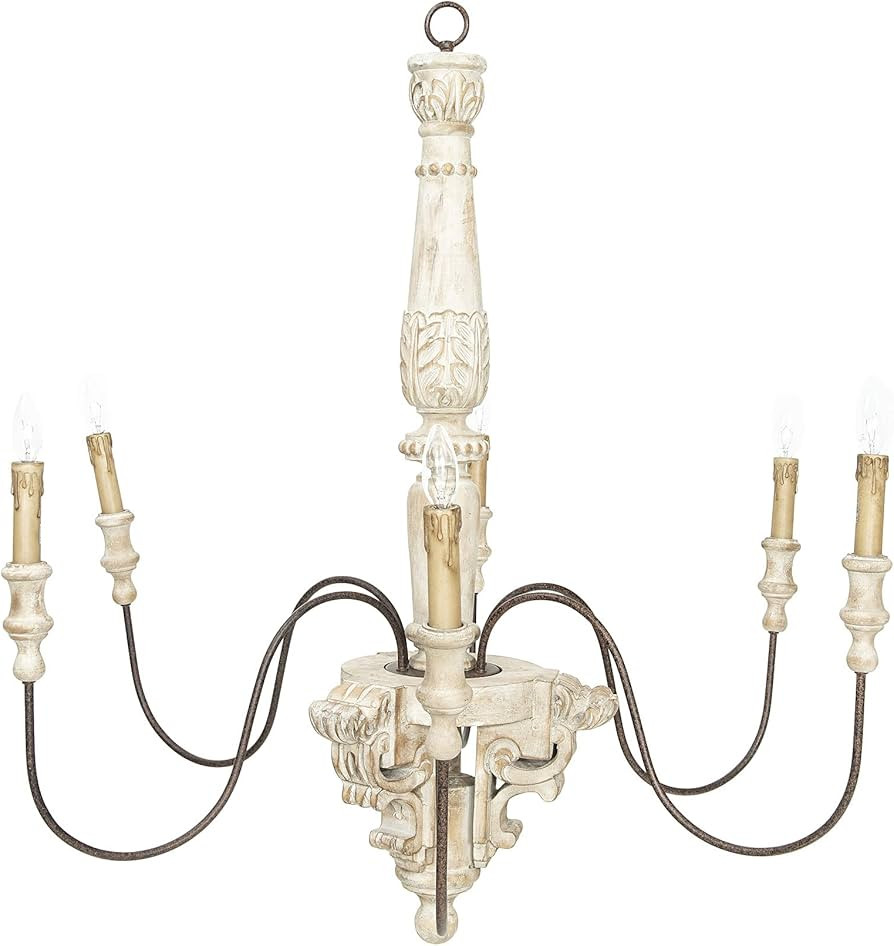 Creative Co-Op Wood & Metal Chandelier with 6 Ceiling Lights, Off-White | Amazon (US)
