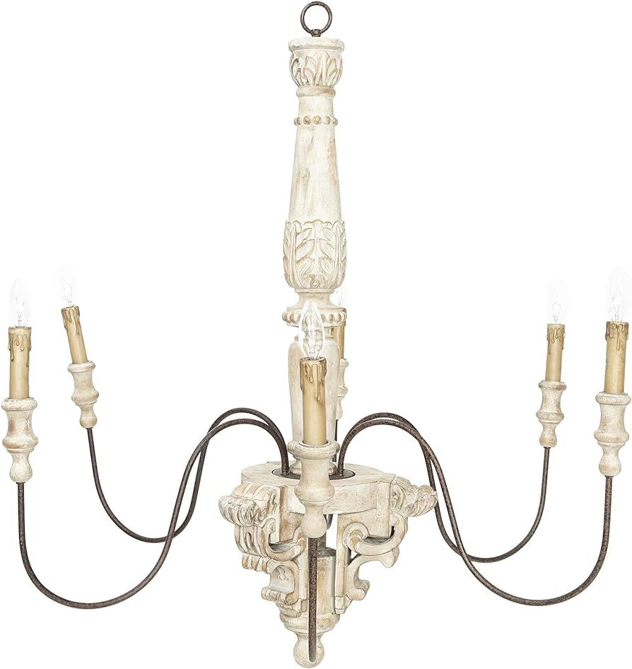 Creative Co-Op Wood & Metal Chandelier with 6 Ceiling Lights, Off-White | Amazon (US)