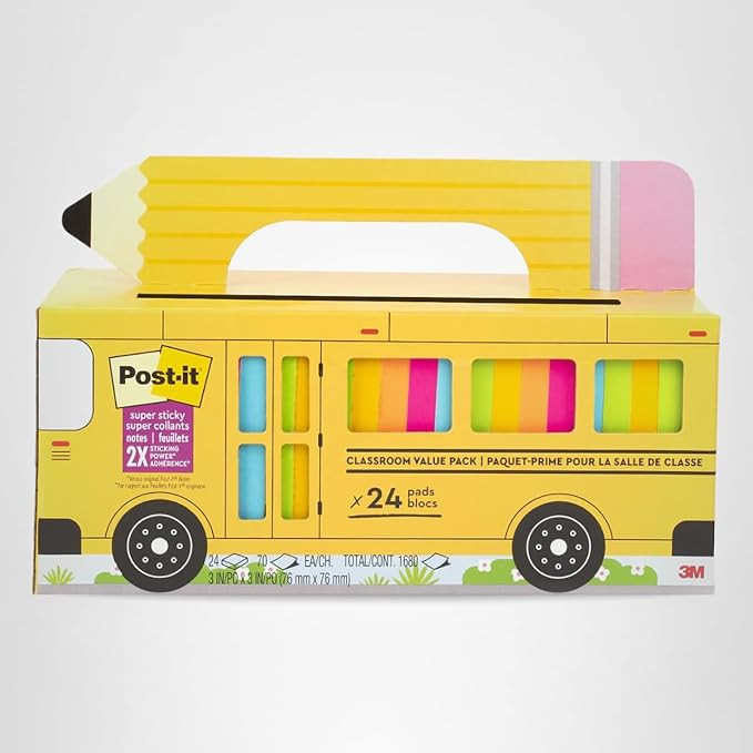Post-it Super Sticky Notes Value Pack, 24 Pads, Convenient School Bus Carry and Storage Case, 2X ... | Amazon (US)
