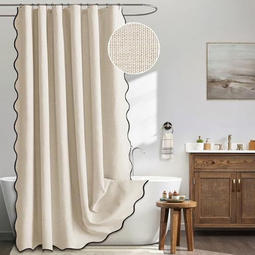 MIULEE Beige Scalloped Shower Curtain Linen Textured with 12 Metal Hooks Cute Heavy Duty Washable... | Amazon (US)