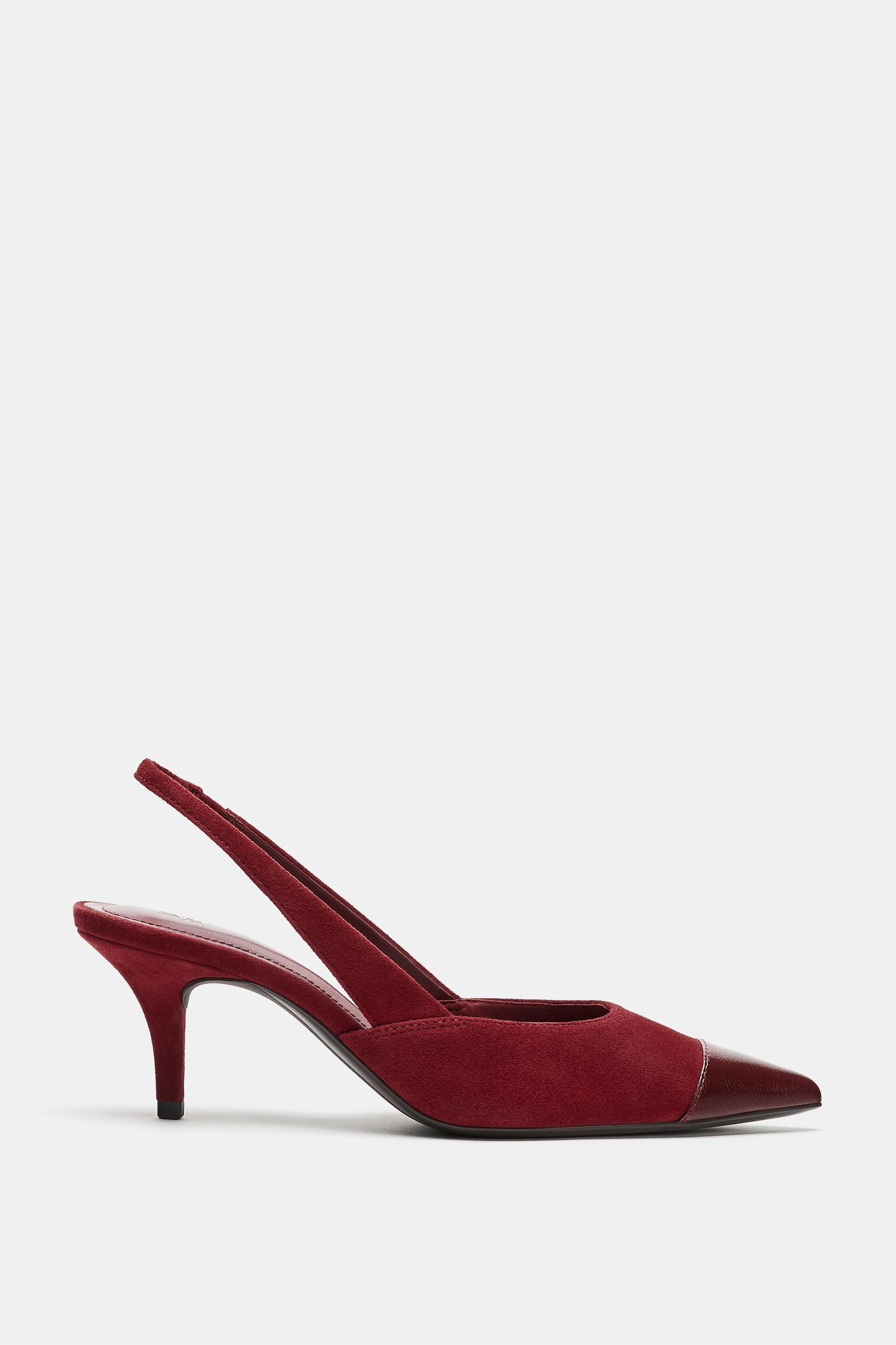 Zara - Suede Slingback Heels - Burgundy Red - 6 - Woman | Zara US