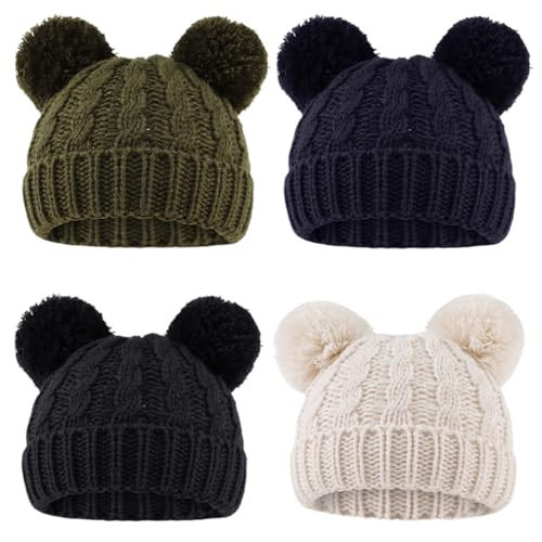 Yuoahcn Baby Girl Beanie Winter Baby Boy Hat with Pom pom Warm Infant Knitted Hats Toddler Kid Beanies Cold Weather (0-6 Months) | Amazon (US)