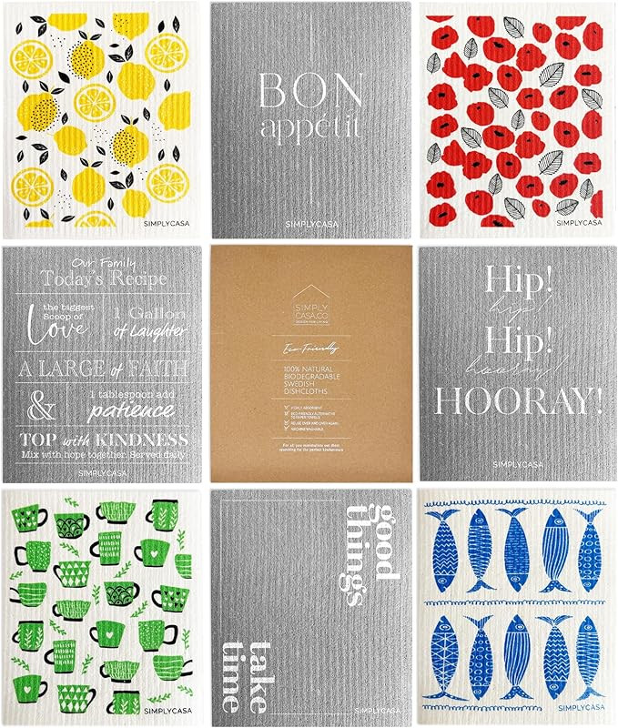 SIMPLYCASA Swedish Dishcloth Sponge Pack of 8, Reusable and Replace Dish Sponges and Dish Rags, M... | Amazon (US)