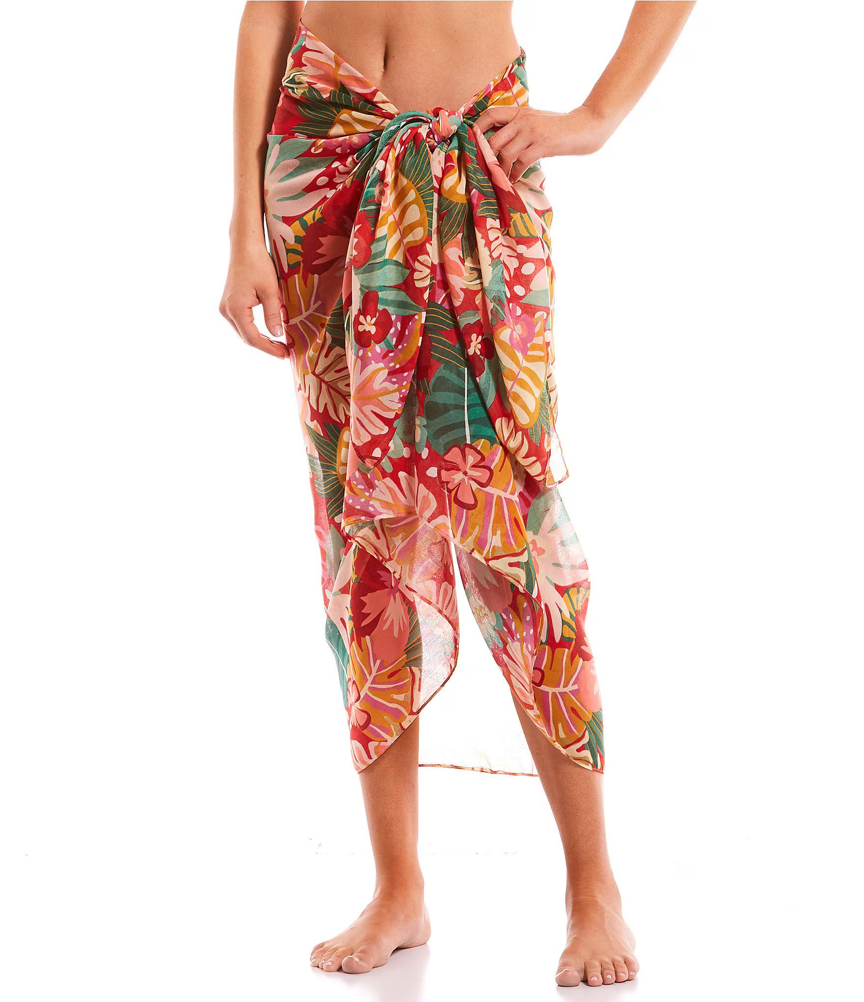 Bold Beauty Floral Print Classic Tie Pareo Sarong Swimsuit Cover-Up | Dillard's