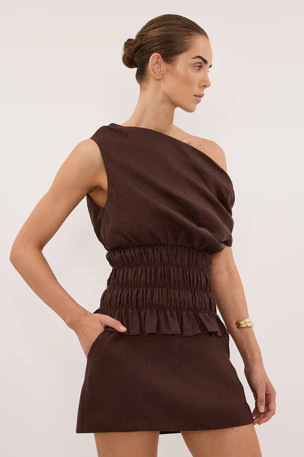 EVIE COCOA LINEN SKORT | DISSH