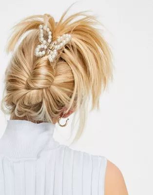 ASOS DESIGN butterfly hair clip claw with pearls | ASOS (Global)