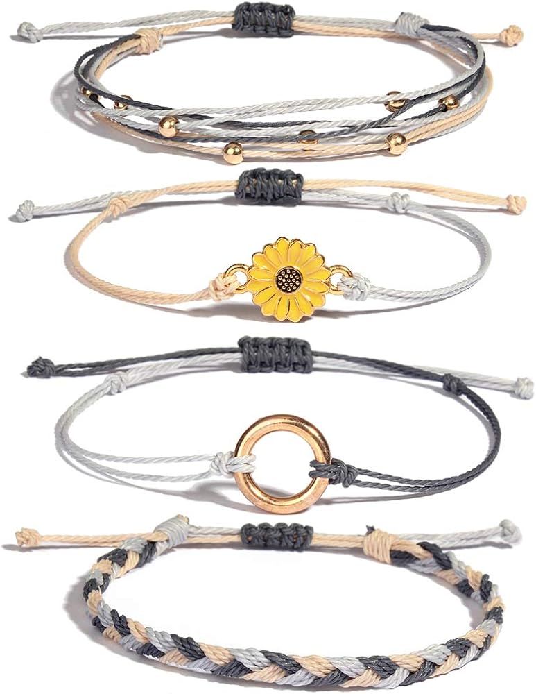 FANCY SHINY Sunflower String Bracelet Handmade Braided Rope Charms Boho Surfer Bracelet for Teen ... | Amazon (US)