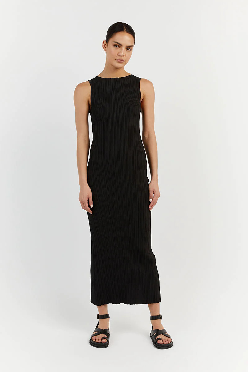 SIENNA BLACK KNIT MIDI DRESS | DISSH