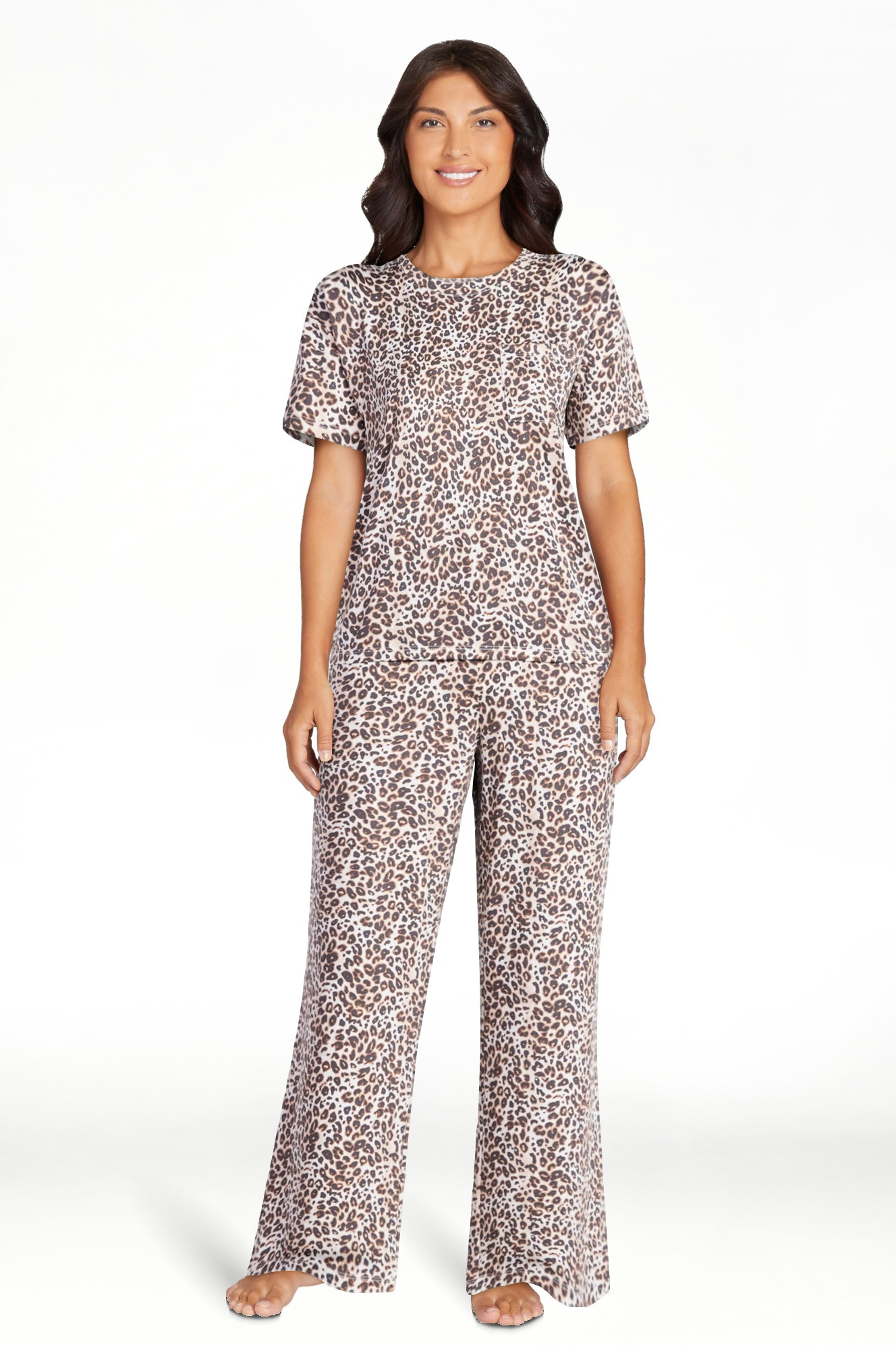 Joyspun Women's Dreamy Soft Collection Short Sleeve Sleep Top and Open Leg Pants Pajama Set, 2-Pi... | Walmart (US)