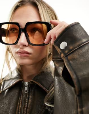 ASOS DESIGN oversized 70s sunglasses with peach lens | ASOS (Global)