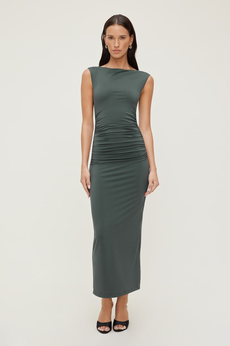 Sculpt Boat Neck Maxi Dress - Dynamite - Green - Women Clothing | Dynamite Clothing