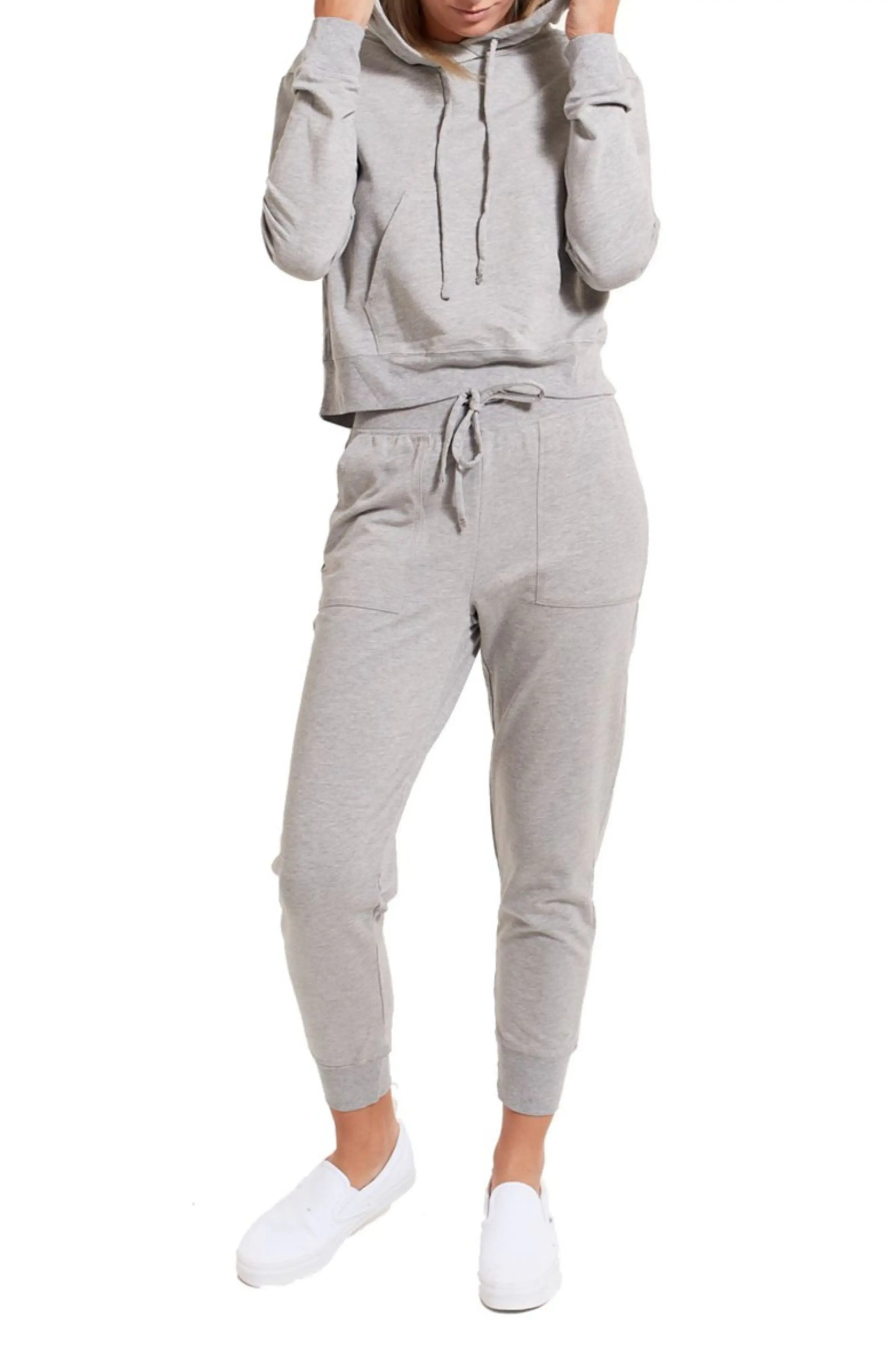 Women's Goodlife Micro Terry Crop Hoodie, Size X-Small - Grey | Nordstrom