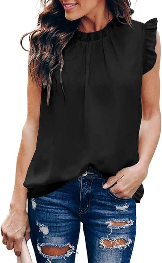 KIRUNDO Summer Women’s Tunic Tops Ruffle Neck Cap Sleeves Shirts Floral Print Loose Babydoll Ta... | Amazon (US)