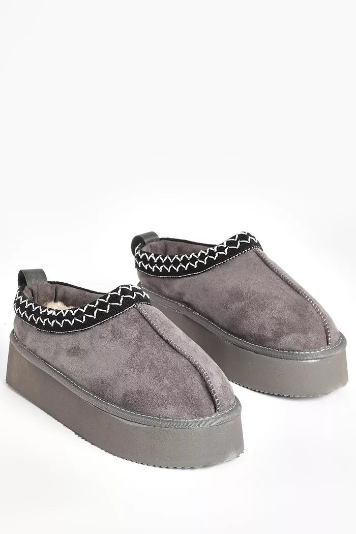 Embroidered Detailing Platform Slip On Cosy Mules | Boohoo.com (UK & IE)
